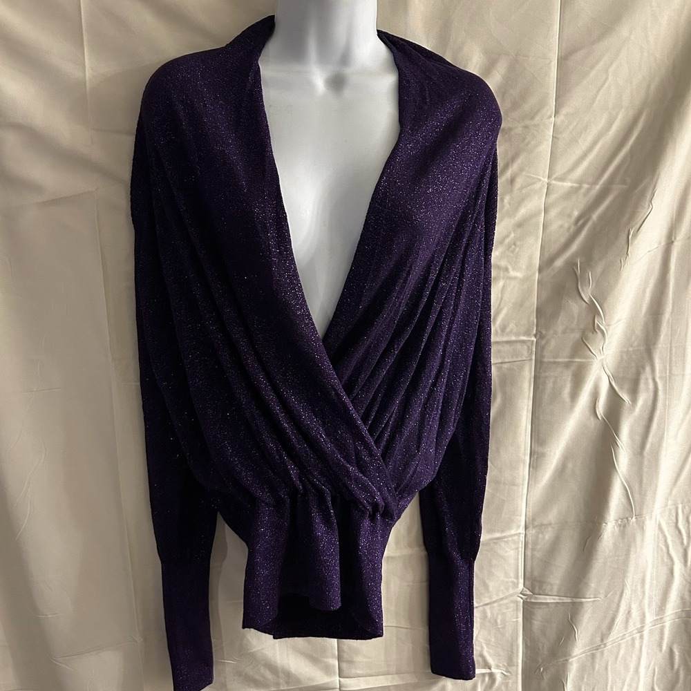 New Medium Liz Claiborne Career Purple Metallic Crisscross Top #1917*8 (JFT)
